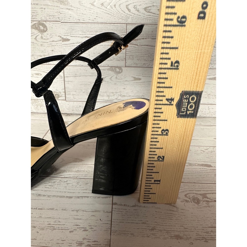Nine West Womens Black Patent T-Strap Pointed Toe Block Heel Pumps Size 8.5M - Picture 7 of 8